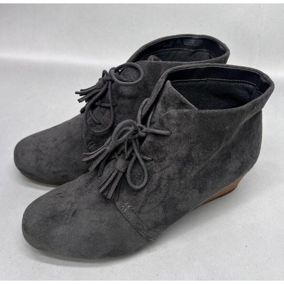 Dr. Scholls Womens 8.5M Dakota Adjustable Tasseled Round Toe Wedge Booties Gray - Picture 5 of 10